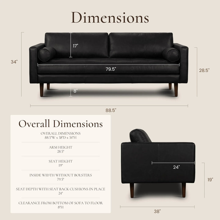 POLY &amp; BARK Napa 88.5" Leather Sofa, Onyx Black Full-Grain Italian-Tanned Aniline Leather