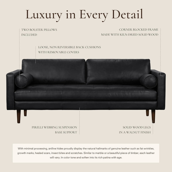 POLY &amp; BARK Napa 88.5" Leather Sofa, Onyx Black Full-Grain Italian-Tanned Aniline Leather