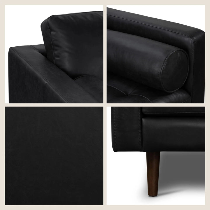 POLY &amp; BARK Napa 88.5" Leather Sofa, Onyx Black Full-Grain Italian-Tanned Aniline Leather