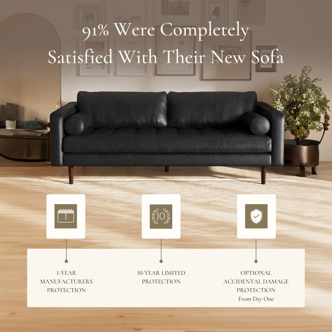 POLY &amp; BARK Napa 88.5" Leather Sofa, Onyx Black Full-Grain Italian-Tanned Aniline Leather