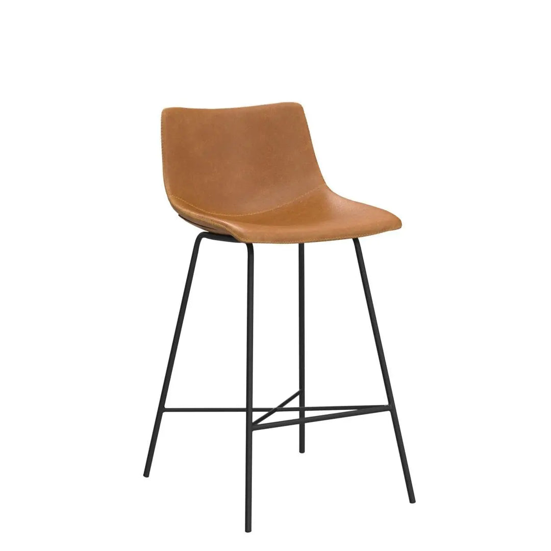 POLY &amp; BARK Paxton Leather Counter Stools 24 Inches - Set of 3 - Counter Height Bar Stools with Back - Modern Barstools for Kitchen Island or Counters - Faux Leather &amp; Matte Black Steel Base - Tan
