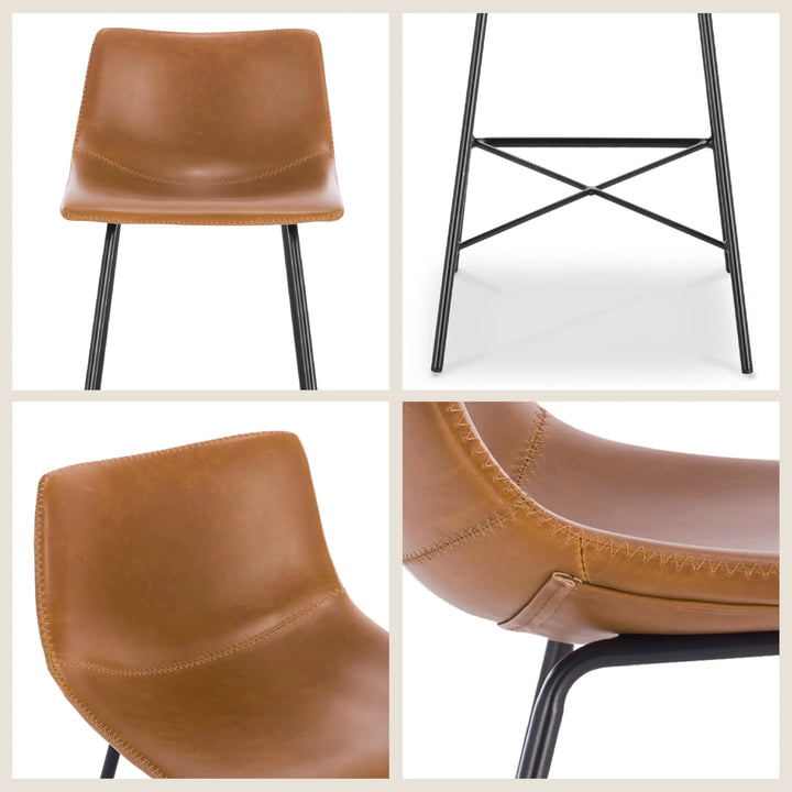 POLY &amp; BARK Paxton Leather Counter Stools 24 Inches - Set of 3 - Counter Height Bar Stools with Back - Modern Barstools for Kitchen Island or Counters - Faux Leather &amp; Matte Black Steel Base - Tan