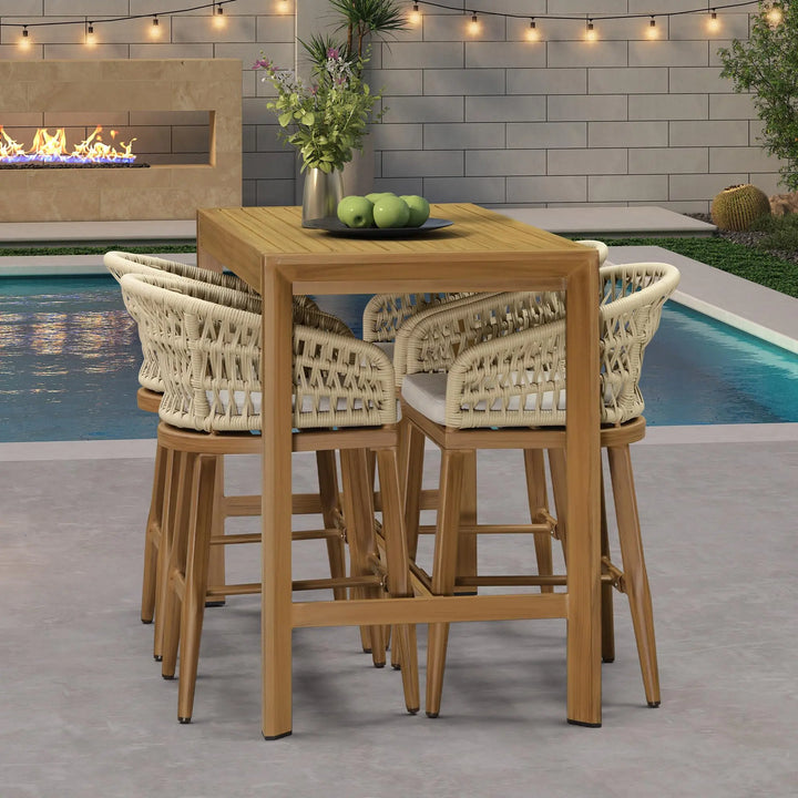 PURPLE LEAF Outdoor Bar Stools Set of 2 Weather Resistant PE Rattan, Teak 