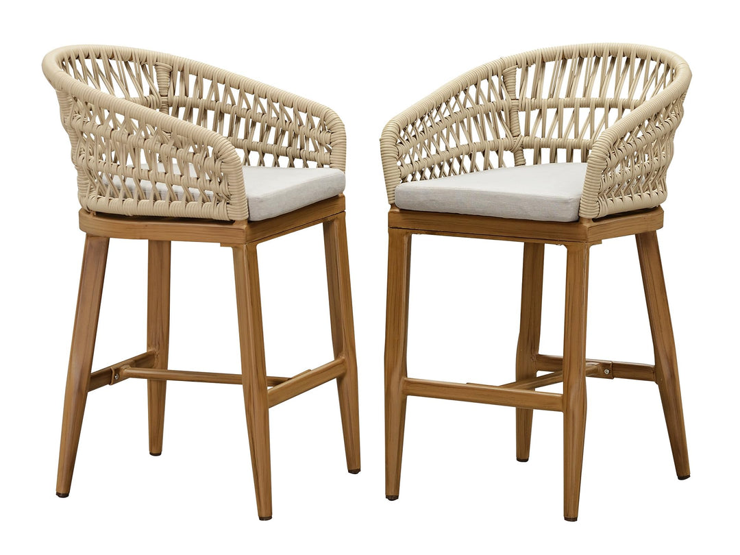 PURPLE LEAF Outdoor Bar Stools Set of 2 Weather Resistant PE Rattan, Teak 