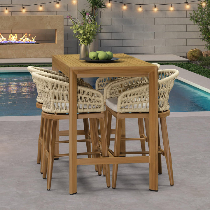 PURPLE LEAF Outdoor Bar Stools Set of 2 Weather Resistant PE Rattan, Teak 