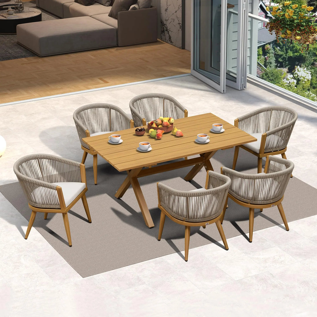 PURPLE LEAF Outdoor Dining Set for 6 with Cushions PE Rattan Teak 