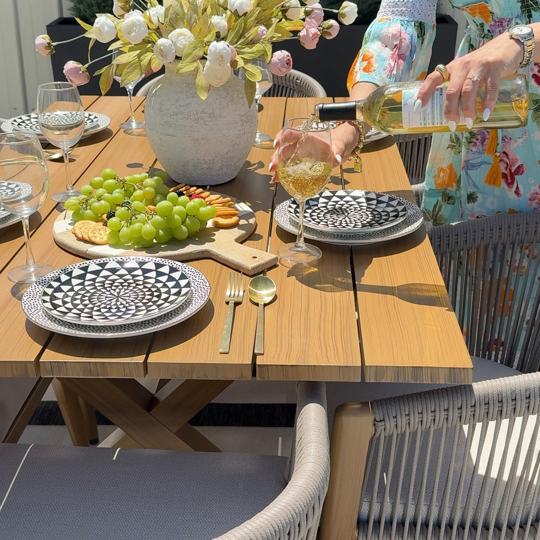 PURPLE LEAF Outdoor Dining Set for 6 with Cushions PE Rattan Teak 