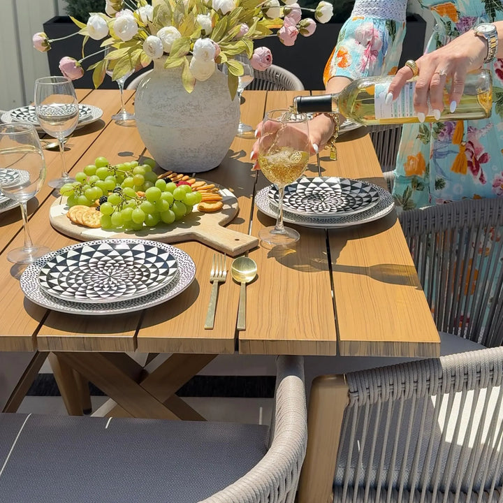 PURPLE LEAF Outdoor Dining Set for 6 with Cushions PE Rattan Teak 