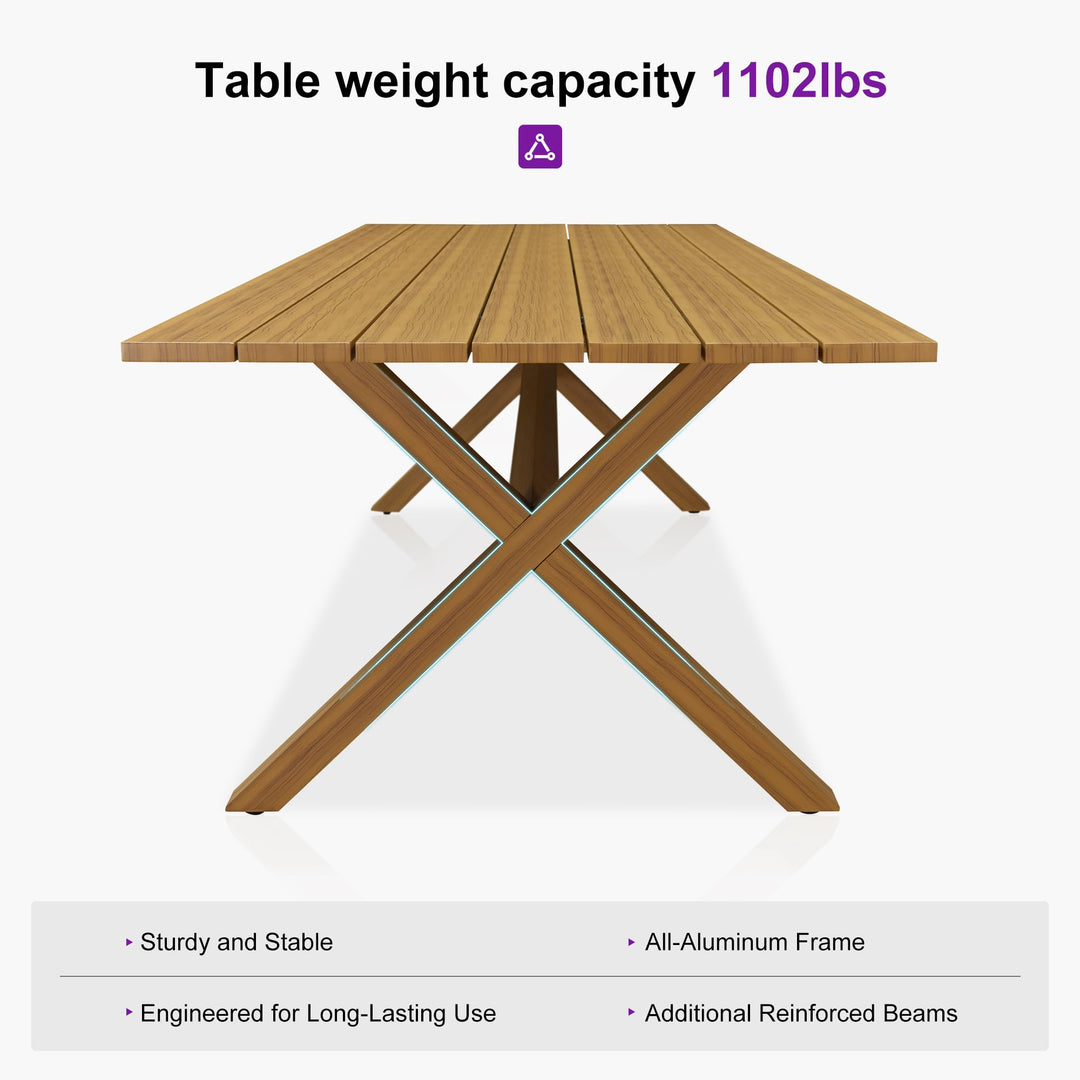 PURPLE LEAF Outdoor Dining Set for 6 with Cushions PE Rattan Teak 