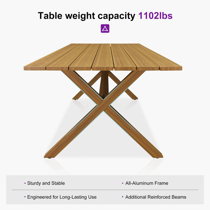 PURPLE LEAF Outdoor Dining Set for 6 with Cushions PE Rattan Teak 