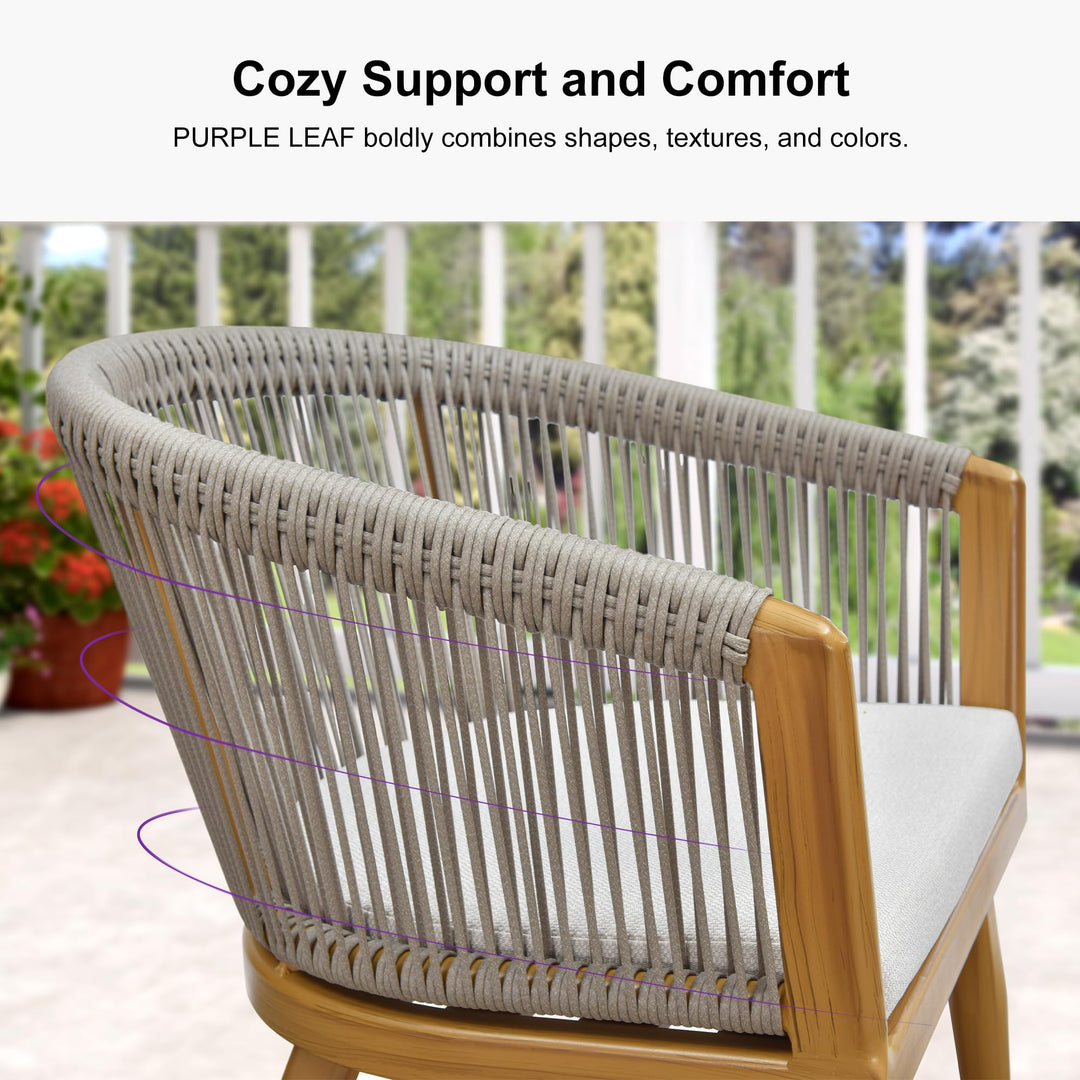 PURPLE LEAF Outdoor Dining Set for 6 with Cushions PE Rattan Teak 