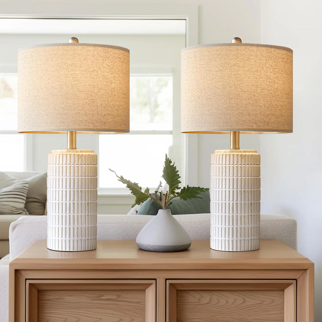 PoKat 23" Modern Ceramic Table Lamp Set of 2 for Living Room Bedroom, White