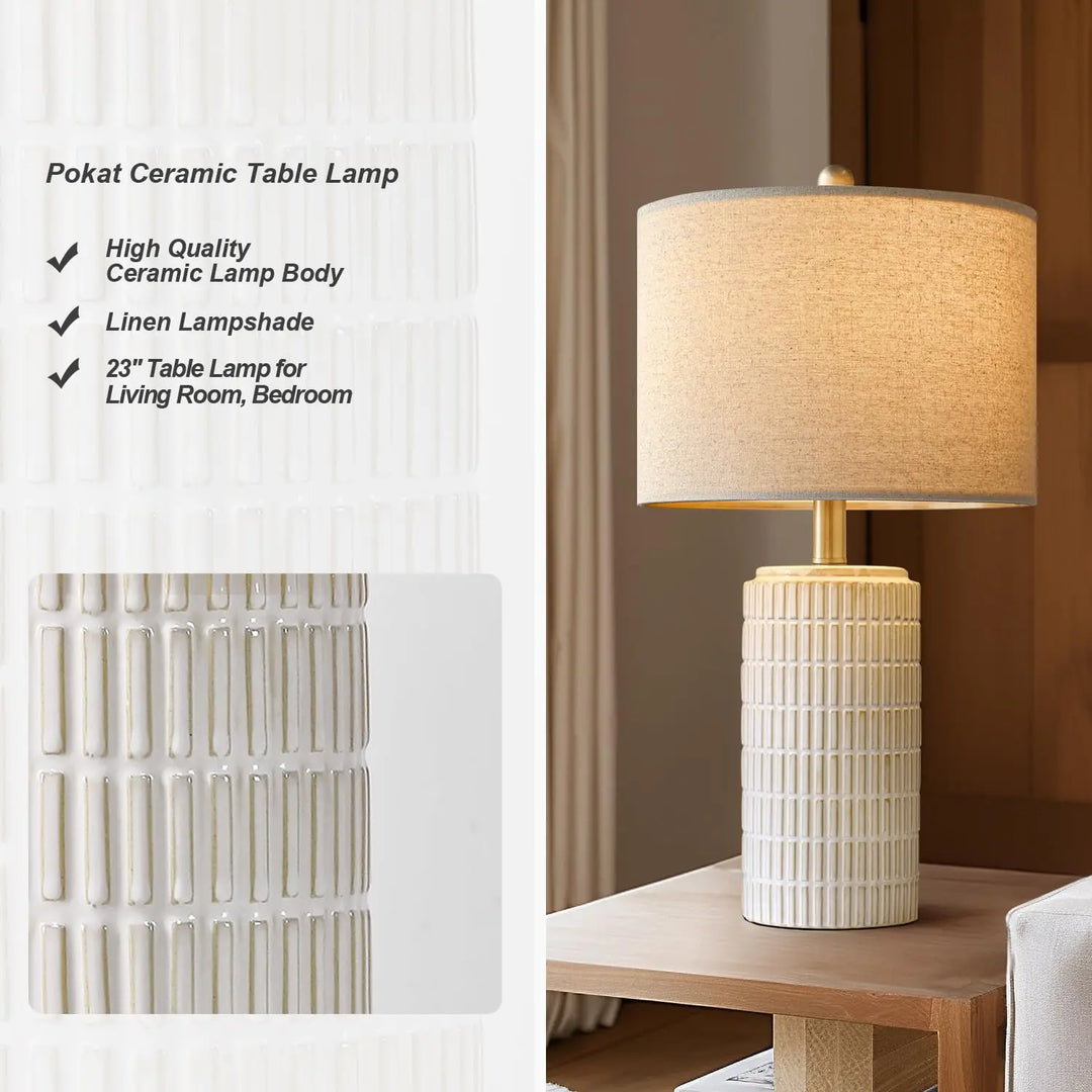 PoKat 23" Modern Ceramic Table Lamp Set of 2 for Living Room Bedroom, White