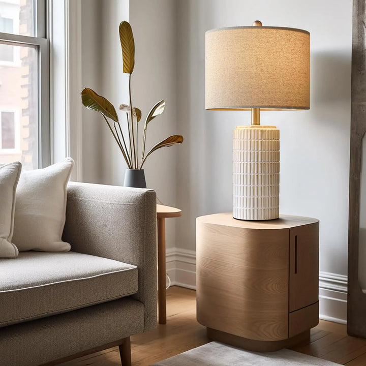 PoKat 23" Modern Ceramic Table Lamp Set of 2 for Living Room Bedroom, White