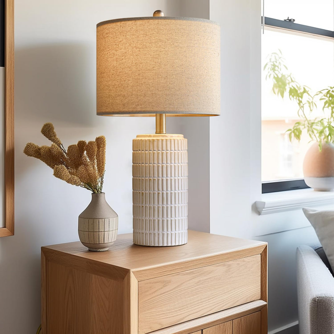 PoKat 23" Modern Ceramic Table Lamp Set of 2 for Living Room Bedroom, White 