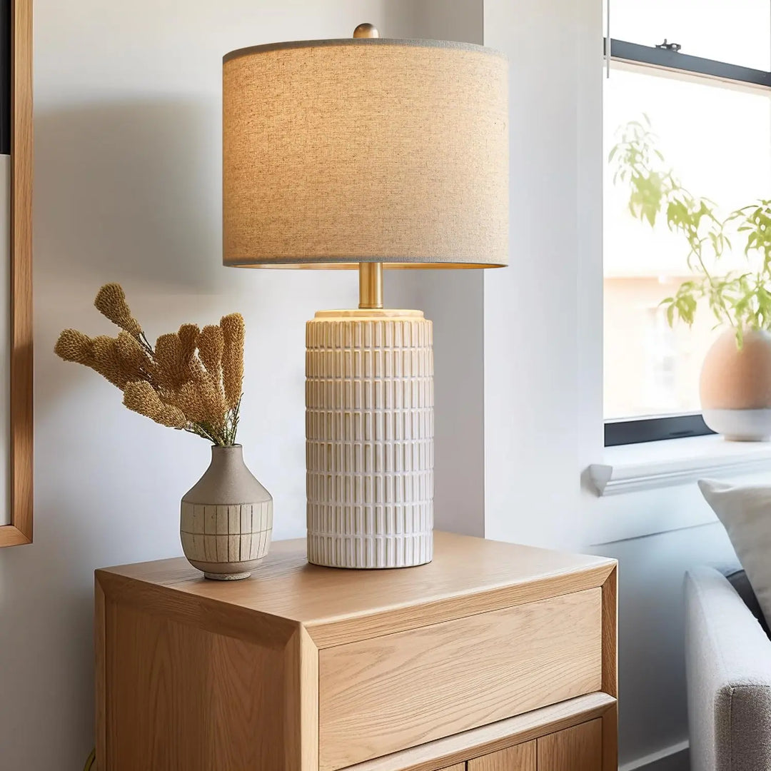 PoKat 23" Modern Ceramic Table Lamp Set of 2 for Living Room Bedroom, White