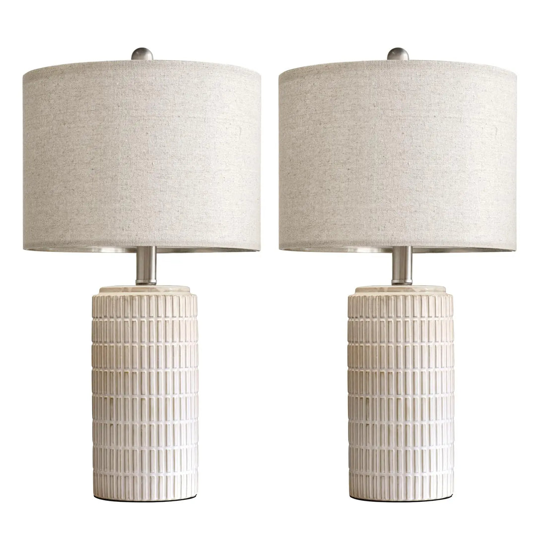 PoKat 23" Modern Ceramic Table Lamp Set of 2 for Living Room Bedroom, White