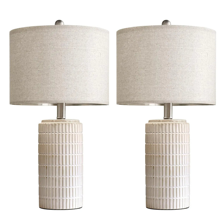 PoKat 23" Modern Ceramic Table Lamp Set of 2 for Living Room Bedroom, White