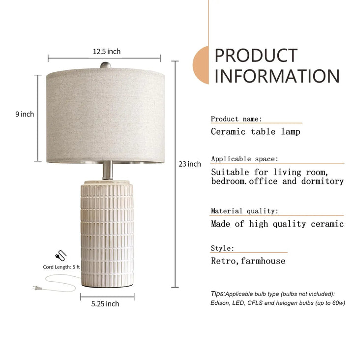 PoKat 23" Modern Ceramic Table Lamp Set of 2 for Living Room Bedroom, White