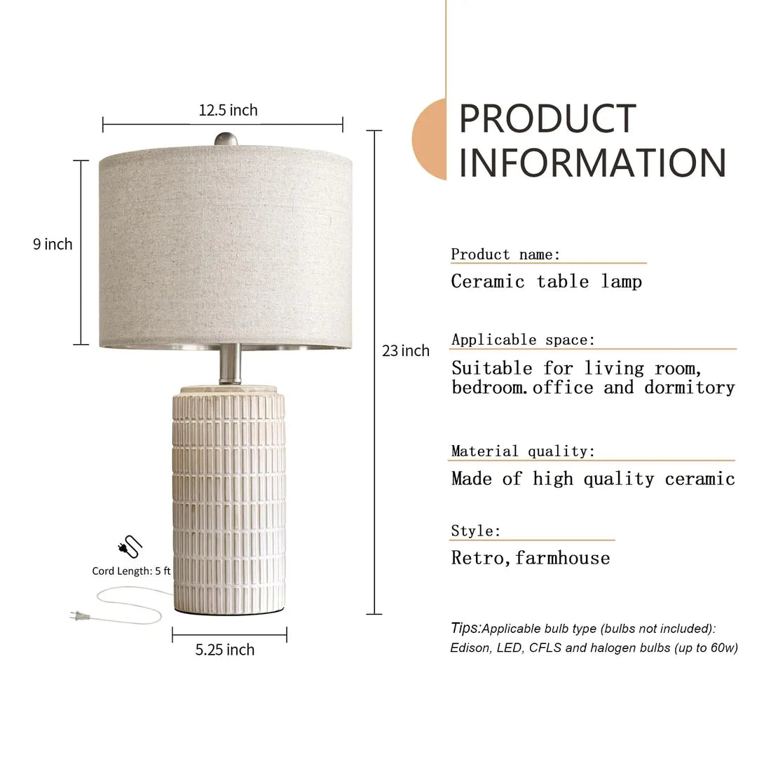 PoKat 23" Modern Ceramic Table Lamp Set of 2 for Living Room Bedroom, White 