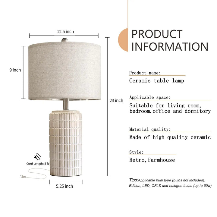 PoKat 23" Modern Ceramic Table Lamp Set of 2 for Living Room Bedroom, White 