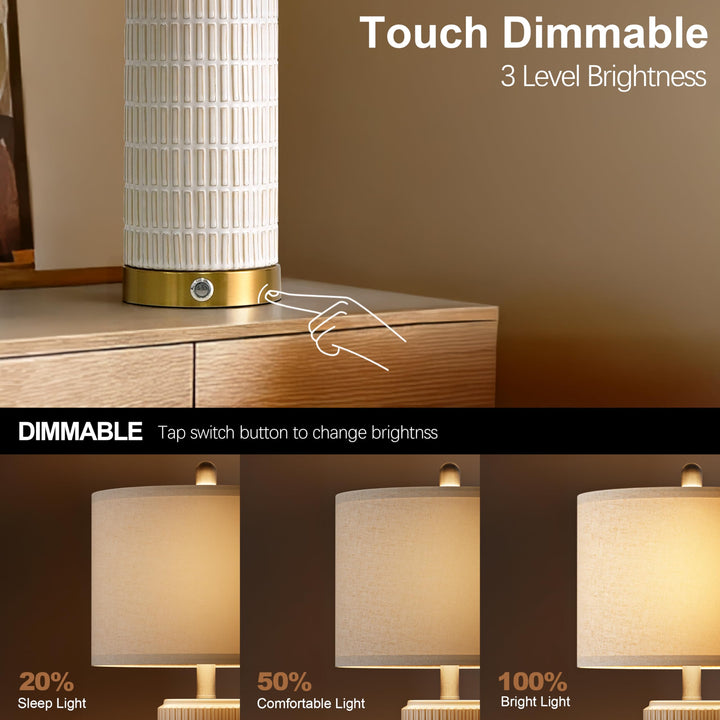 PoKat Touch Bedside Table Lamps with 2 USB for Bedroom Living Room, 25&