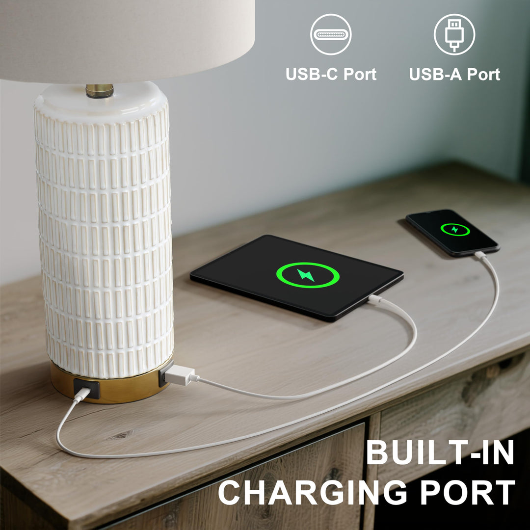 PoKat Touch Bedside Table Lamps with 2 USB for Bedroom Living Room, 25&