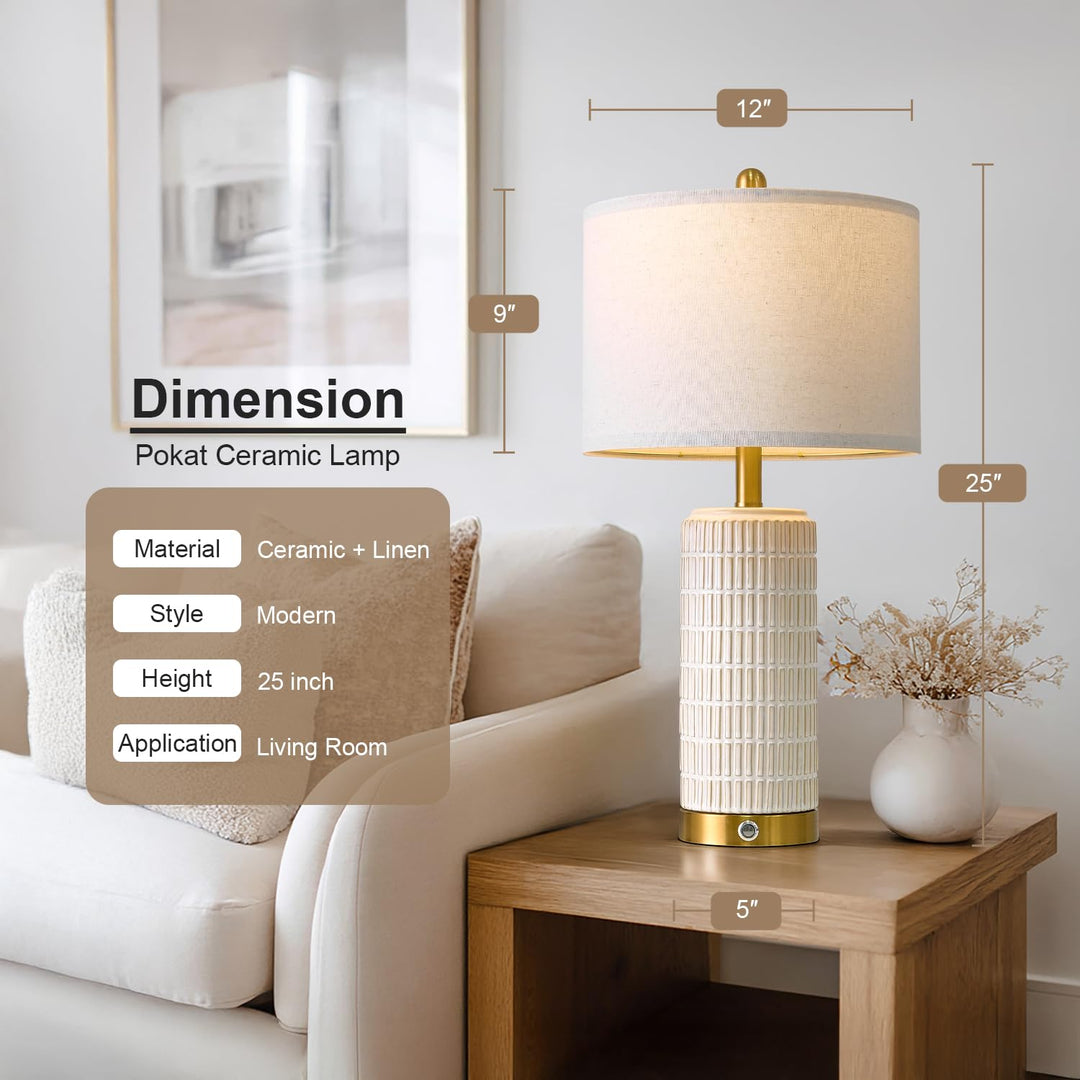 PoKat Touch Bedside Table Lamps with 2 USB for Bedroom Living Room, 25&