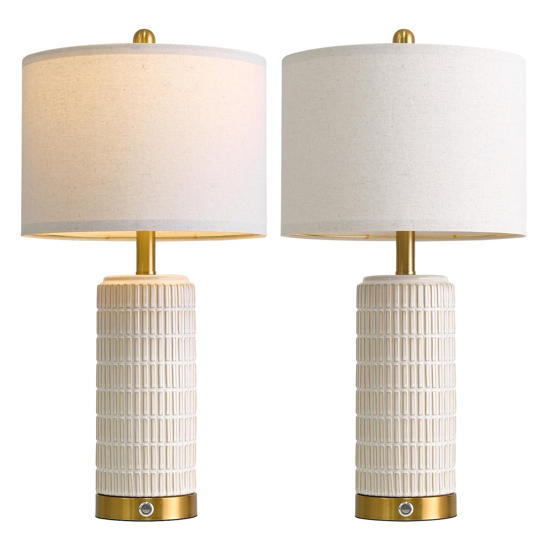 PoKat Touch Bedside Table Lamps with 2 USB for Bedroom Living Room, 25&