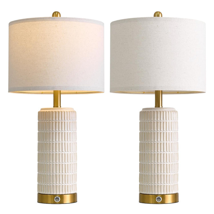 PoKat Touch Bedside Table Lamps with 2 USB for Bedroom Living Room, 25&