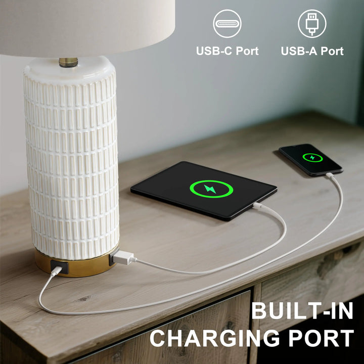 PoKat Touch Bedside Table Lamps with 2 USB for Bedroom Living Room, 25&