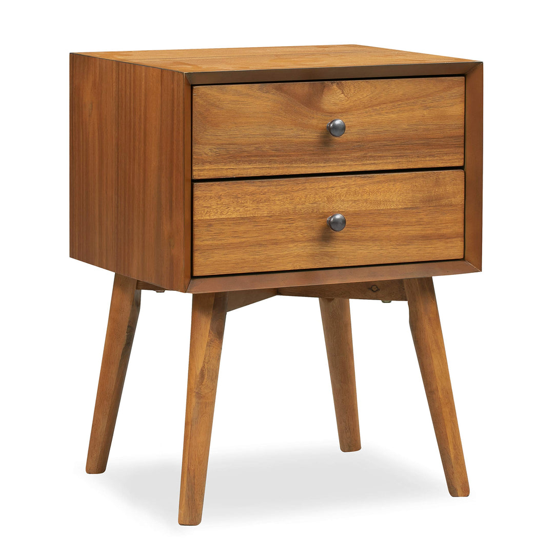 Poly &amp; BARK Dorsey Nightstand - Mid-Century Modern Nightstand – Solid Wood Bedside Table with 2 Drawers, Acorn Walnut Finish, 23.5" Tall 
