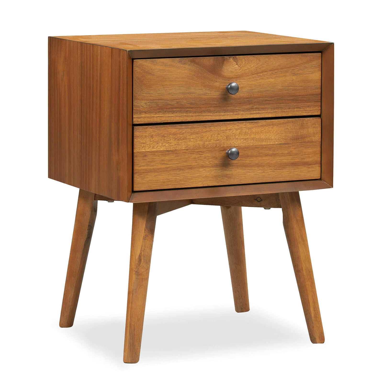 Poly & BARK Dorsey Nightstand - Mid-Century Modern Nightstand – Solid Wood Bedside Table with 2 Drawers, Acorn Walnut Finish, 23.5" Tall 