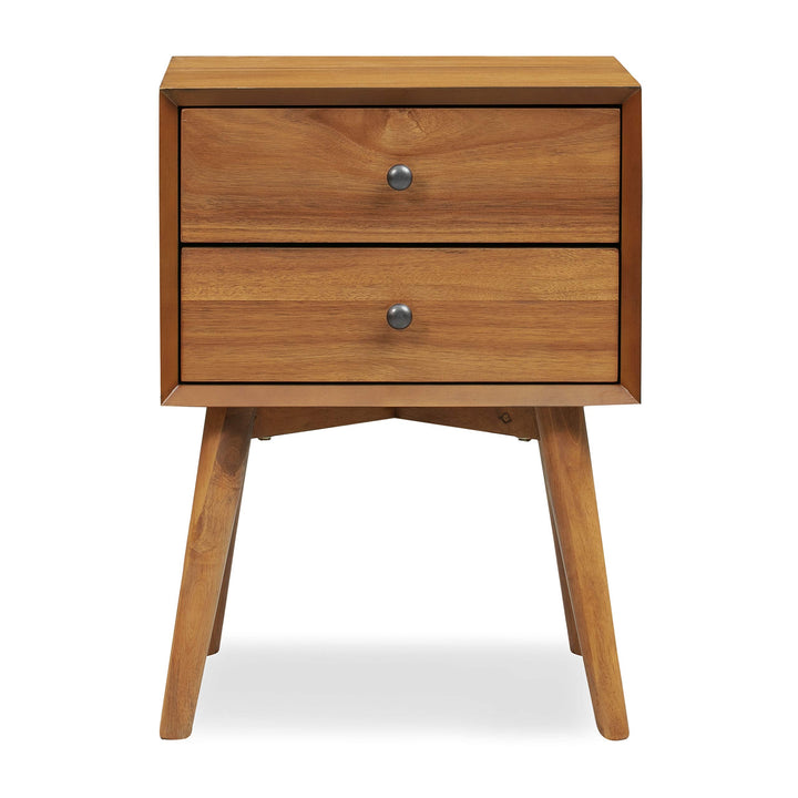 Poly &amp; BARK Dorsey Nightstand - Mid-Century Modern Nightstand – Solid Wood Bedside Table with 2 Drawers, Acorn Walnut Finish, 23.5" Tall 