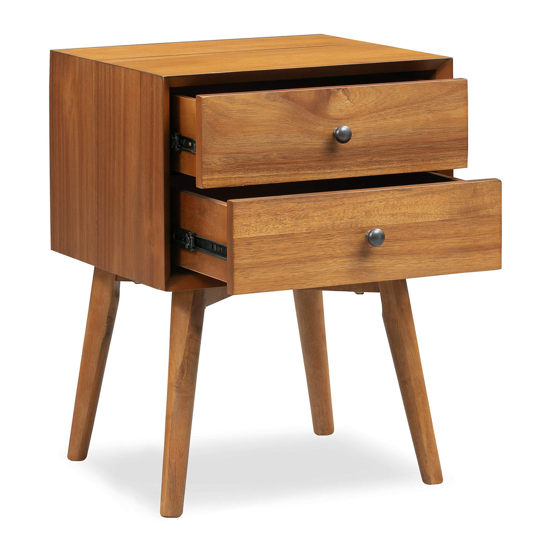 Poly &amp; BARK Dorsey Nightstand - Mid-Century Modern Nightstand – Solid Wood Bedside Table with 2 Drawers, Acorn Walnut Finish, 23.5" Tall 