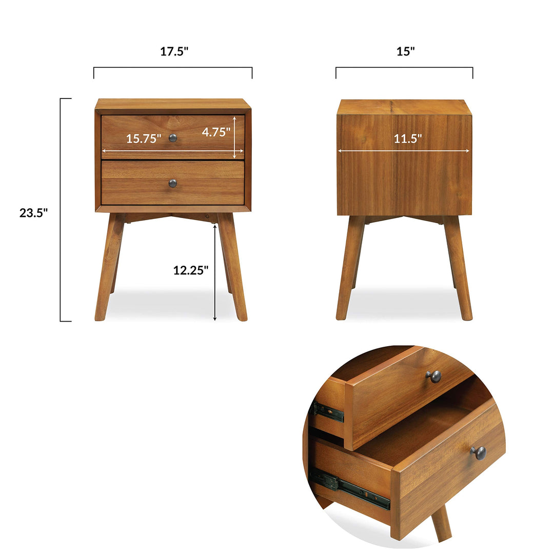 Poly &amp; BARK Dorsey Nightstand - Mid-Century Modern Nightstand – Solid Wood Bedside Table with 2 Drawers, Acorn Walnut Finish, 23.5" Tall 