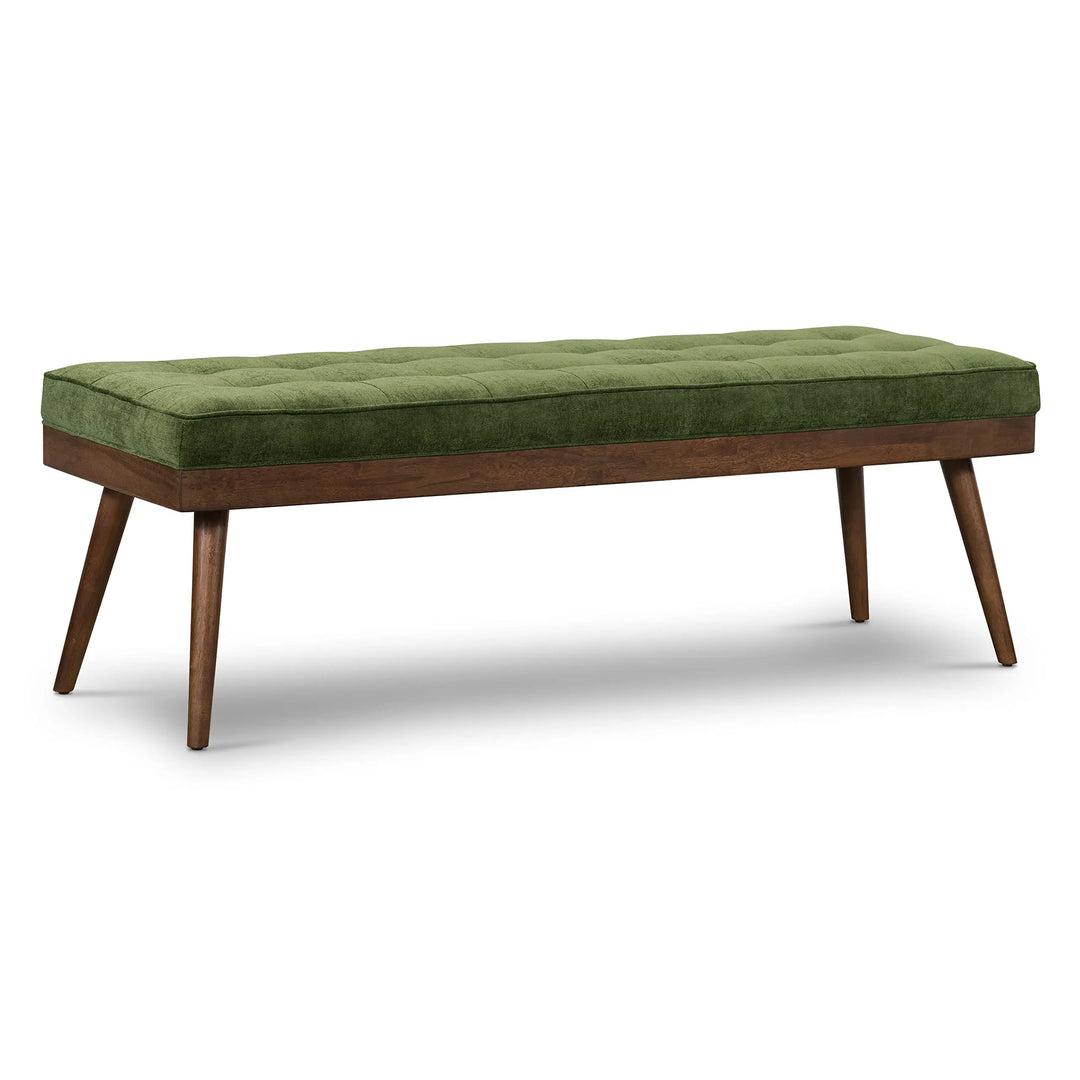 Poly &amp; BARK Luca Fabric Bench, Tufted Upholstered, Mid Century, Green