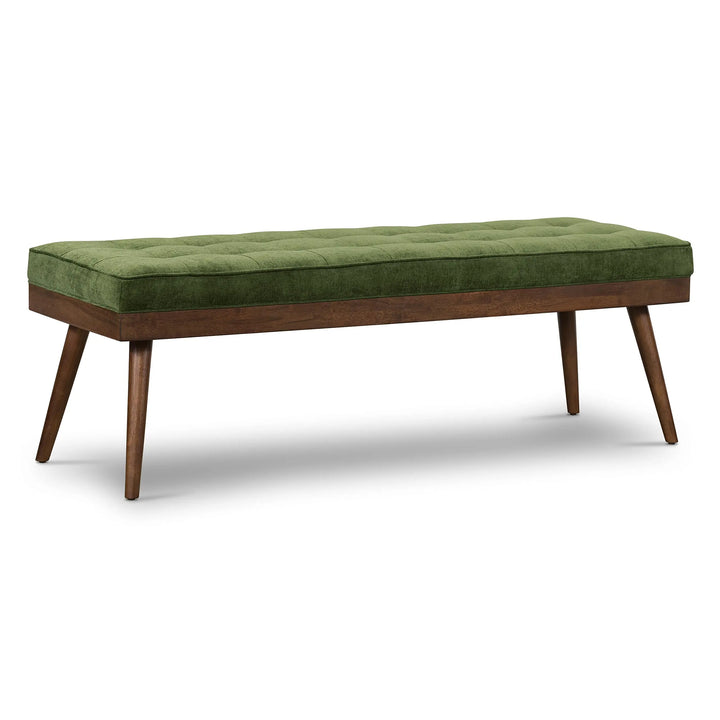 Poly &amp; BARK Luca Fabric Bench, Tufted Upholstered, Mid Century, Green