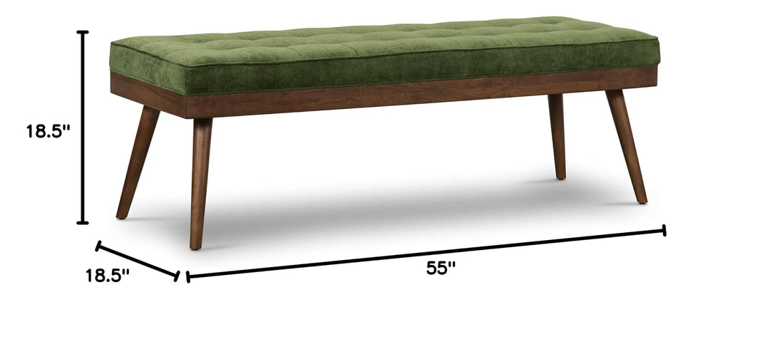 Poly &amp; BARK Luca Fabric Bench, Tufted Upholstered, Mid Century, Green