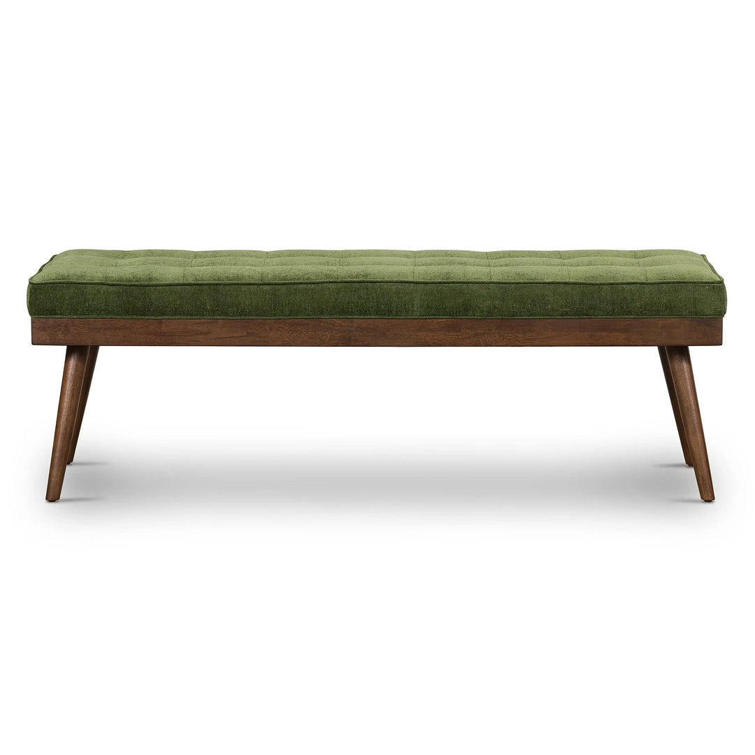 Poly &amp; BARK Luca Fabric Bench, Tufted Upholstered, Mid Century, Green