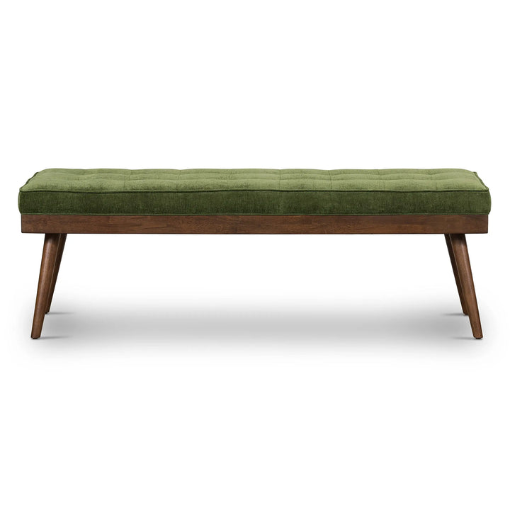 Poly &amp; BARK Luca Fabric Bench, Tufted Upholstered, Mid Century, Green