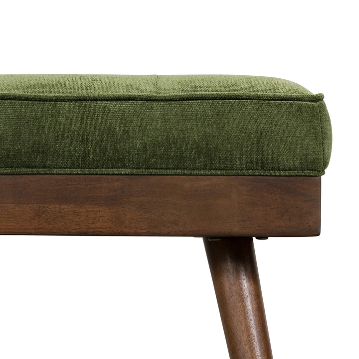 Poly &amp; BARK Luca Fabric Bench, Tufted Upholstered, Mid Century, Green