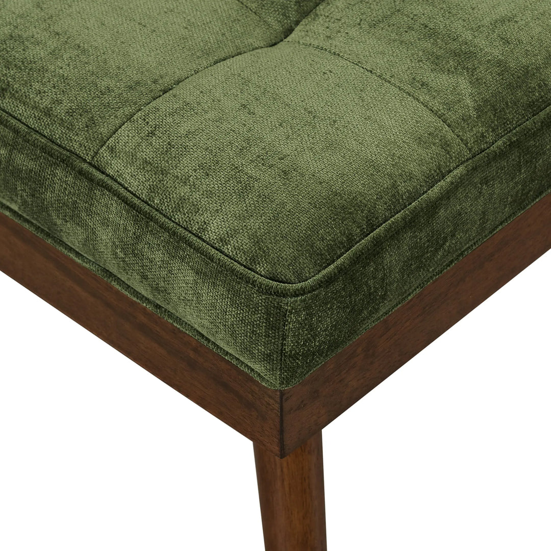Poly &amp; BARK Luca Fabric Bench, Tufted Upholstered, Mid Century, Green