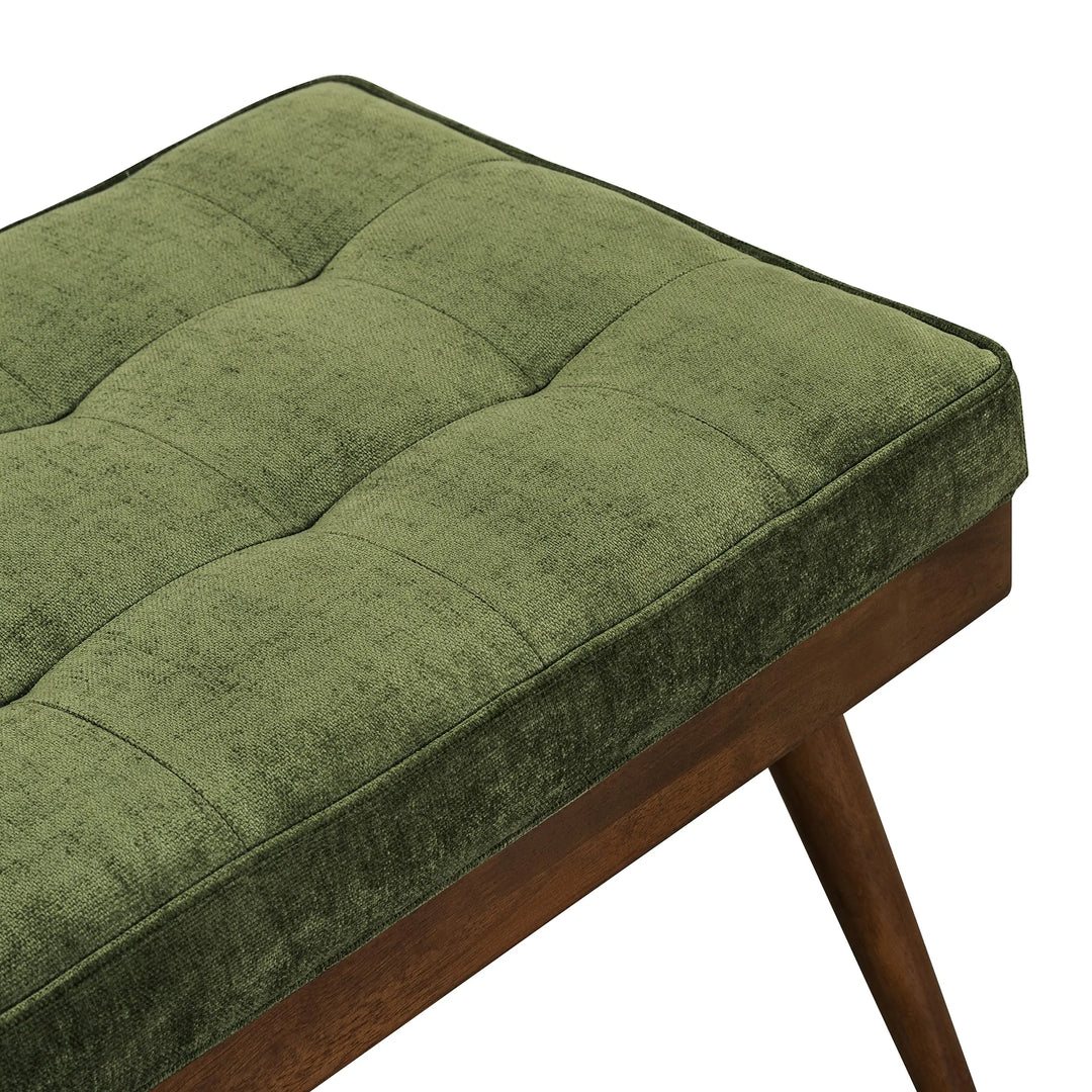 Poly &amp; BARK Luca Fabric Bench, Tufted Upholstered, Mid Century, Green