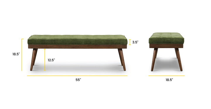 Poly &amp; BARK Luca Fabric Bench, Tufted Upholstered, Mid Century, Green