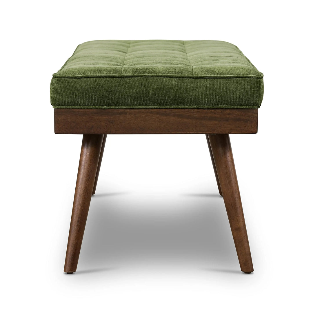 Poly &amp; BARK Luca Fabric Bench, Tufted Upholstered, Mid Century, Green