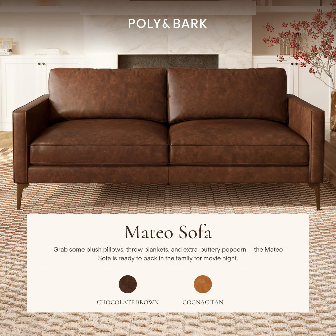 Poly &amp; Bark Mateo 82" Sofa, Chocolate Brown Full-Grain Pure-Aniline Italian Leather