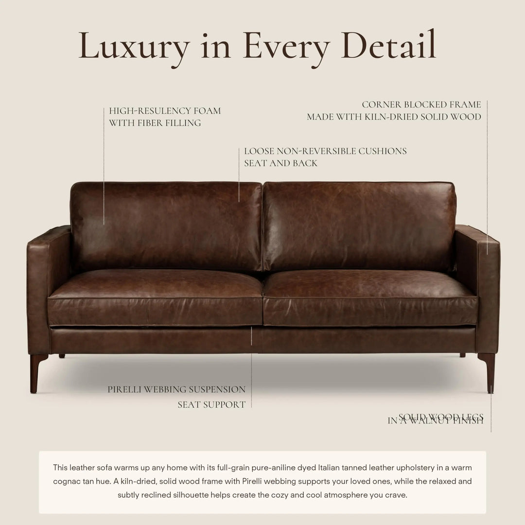 Poly &amp; Bark Mateo 82" Sofa, Chocolate Brown Full-Grain Pure-Aniline Italian Leather