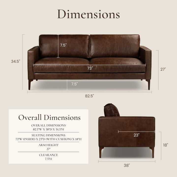 Poly &amp; Bark Mateo 82" Sofa, Chocolate Brown Full-Grain Pure-Aniline Italian Leather