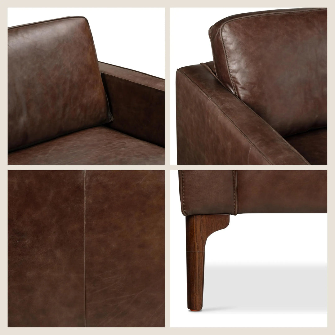 Poly &amp; Bark Mateo 82" Sofa, Chocolate Brown Full-Grain Pure-Aniline Italian Leather